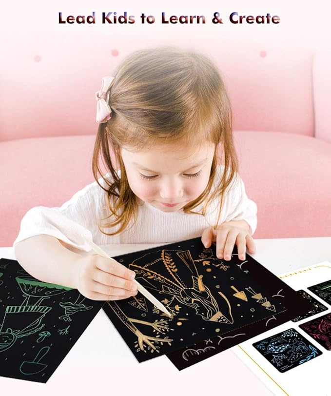 Scratch Paper Art 7.5” x 5.5” 52 Pieces for Kids Rainbow Color Scratch Off Paper Book Ideal Birthday Christmas Party Gift for Kids Help Children to Focus Practice Hands (SP139)