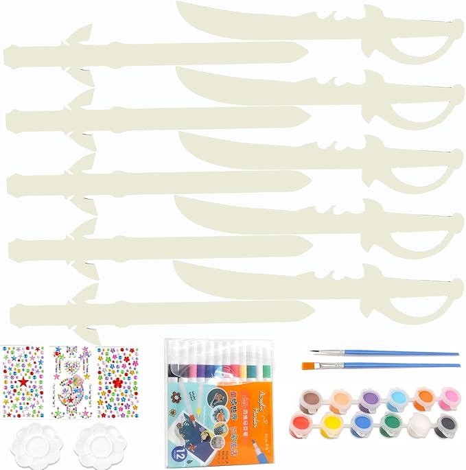 Ninja Pirate Style Toy Set - Unfinished Wooden Crafts, DIY Painting, Kids Ninja Warrior Viking Role Play, Parties (10 Pack)