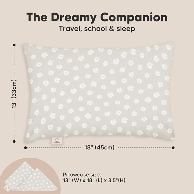 Toddler Pillow with Pillowcase - 13x18 My Little Dreamy Pillow, Organic Cotton Toddler Pillows for Sleeping, Kids Pillow, Travel Pillows, Mini Pillow, Nursery Pillow, Toddler Bed Pillow (Meadow)
