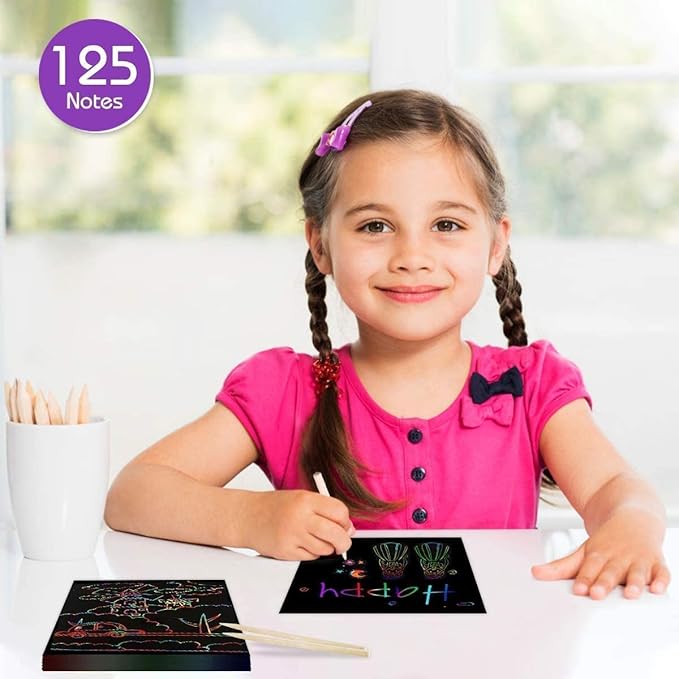 ZMLM Rainbow Scratch Art Paper Mini Note for Kids Gifts Ages 4-8 Bulk Craft Supplies for Teen Girls Boys Easter Basket Stuffers Birthday Classroom Party Games Toy Valentines Day Gift