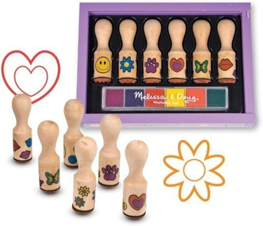 Melissa & Doug Wooden Toy Handle Stamp Set Arts and Crafts Stamp Sets and Stencils 3+ Gift for Boy or Girl