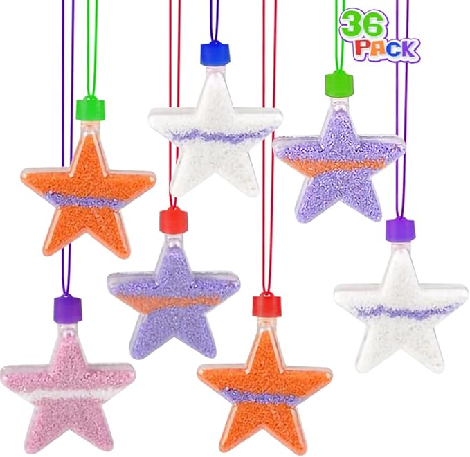 ArtCreativity Star Sand Art Bottle Necklaces, Pack of 12, Sand Art Craft Kit with Shaped Bottles, Craft Party Supplies and Party Favors for Kids - Sand Sold Separately (Star)