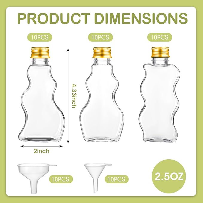 Yaomiao 30 Packs 2.5 oz Plastic Sand Art Bottles with Lids for Kids 3 Style Sand Art Clear Container for Sand Art Wedding Invitation Fun Art Craft Supply Boy Girl Decoration (Gold Lid,Aluminum Lid)