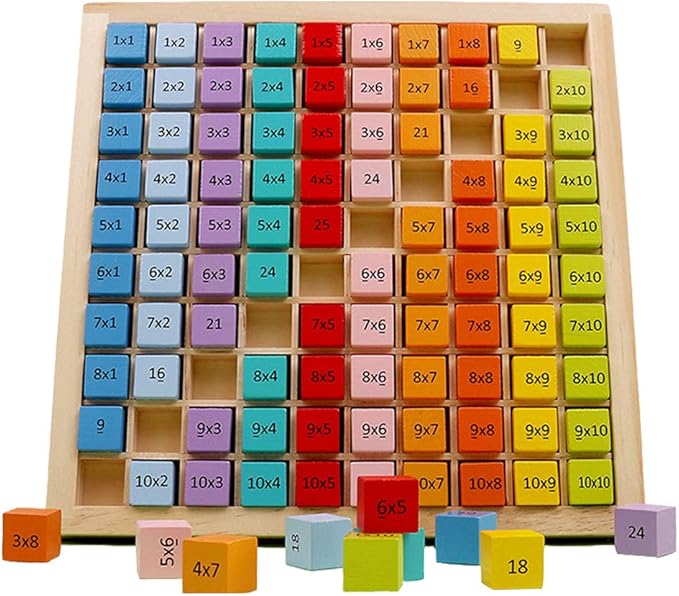 Umbresen Wooden Multiplication Board Game, 100 Cubes Blocks Montessori 10x10 Times Table Tray with Answers Preschool Learning Toys Gift for Children Kids (Multiplication Board)
