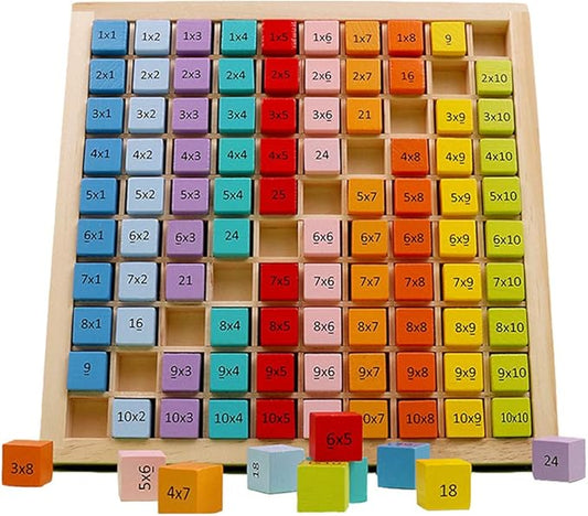 Umbresen Wooden Multiplication Board Game, 100 Cubes Blocks Montessori 10x10 Times Table Tray with Answers Preschool Learning Toys Gift for Children Kids (Multiplication Board)