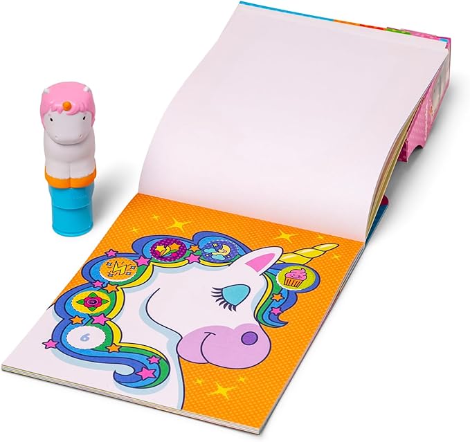 Melissa & Doug Sticker WOW!™ 24-Page Activity Pad and Sticker Stamper, 300 Stickers, Arts and Crafts Fidget Toy Collectible Character – Unicorn - FSC Certified