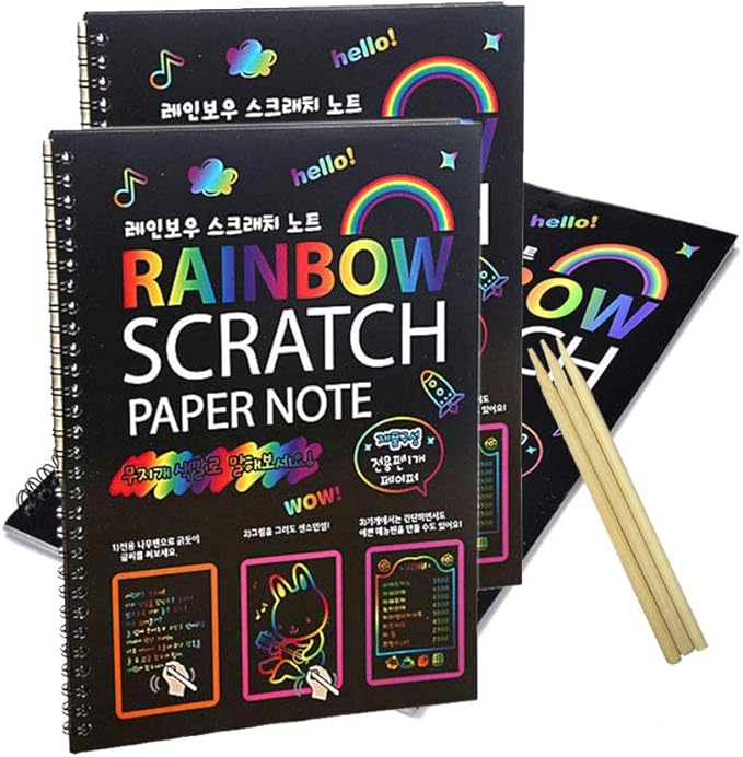 Scratch Art Notebooks 3 Pack 10.2 x 7.5 inches Rainbow Magic Scratch Off Paper Set Drawing Arts Crafts Black Scratch Books for Kids' Birthday Gifts Party Favors Christmas Presents (PRB330)