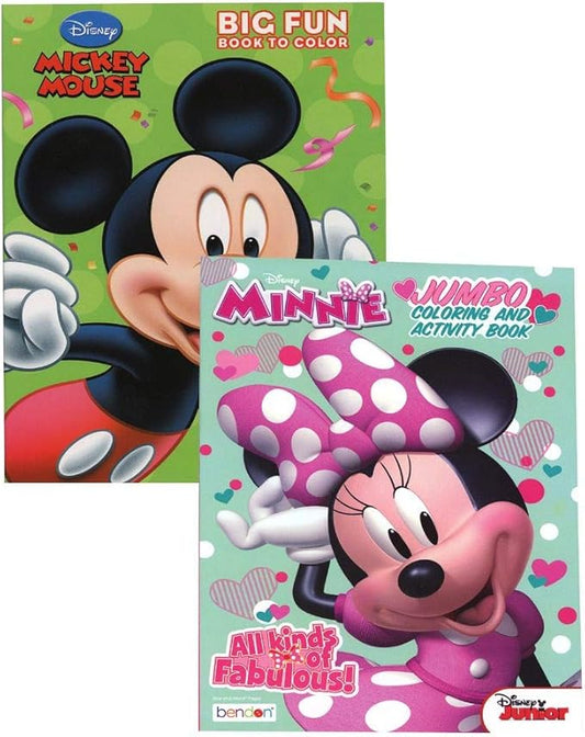 Mickey and Minnie Jumbo Coloring and Activity Book Character Patterned Tool for Brain Stimulation 80-Page Creativity-Focused Gadget Quality Travel and Educational Kids Art Material (2 Items)