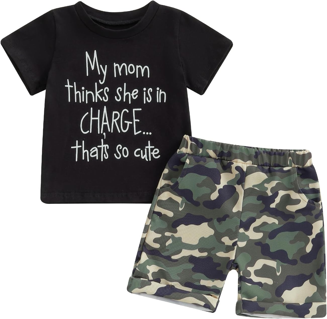 wdehow Toddler Kids Baby Boy Summer Clothes Sets 1T 2T 3T 4T 5T Letter Print Short Sleeve Tops Camouflage Shorts Outfits