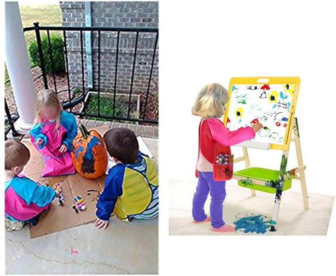 EchoDone 6 Packs Waterproof Children's Art Smock Kids Painting Aprons Long Sleeve with Pocket Baby Smock for Eating 3-5 Years