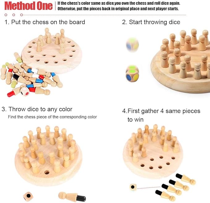 Wooden Memory Chess Matching Game: Family Board Games for Kids and Adults, Montessori Preschool Learning Educational Toy for Toddler 3 4 5 6 7 8+ Year Old, Birthday Gift for Boy Girl