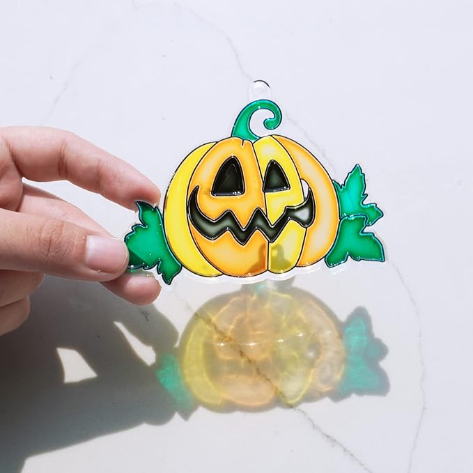 Winlyn 27 Sets Halloween Pumpkin Suncatchers Ornaments Decorations DIY Window Paint Art Suncatchers Craft Kits Jack-O'-Lantern Sun Catchers for Kids Classroom Activities Fall Halloween Art Project