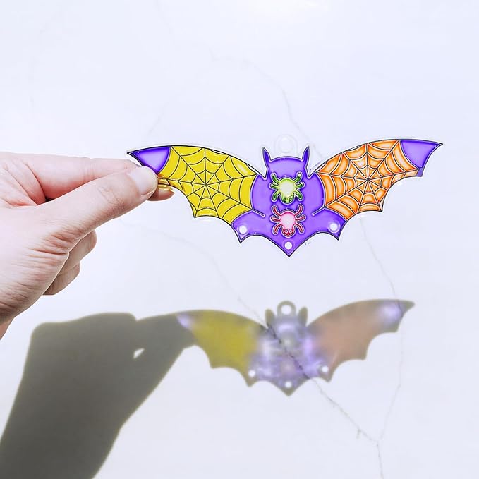 Winlyn 24 Sets Halloween Bat Suncatcher Wind Chimes Ornaments Decorations DIY Window Paint Art Halloween Craft Kits Bat Sun Catchers for Kids Home Classroom Activities Halloween Party Art Projects