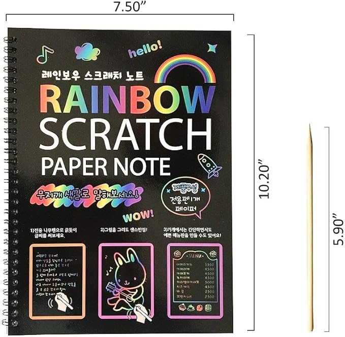 Scratch Art Notebooks 3 Pack 10.2 x 7.5 inches Rainbow Magic Scratch Off Paper Set Drawing Arts Crafts Black Scratch Books for Kids' Birthday Gifts Party Favors Christmas Presents (PRB330)