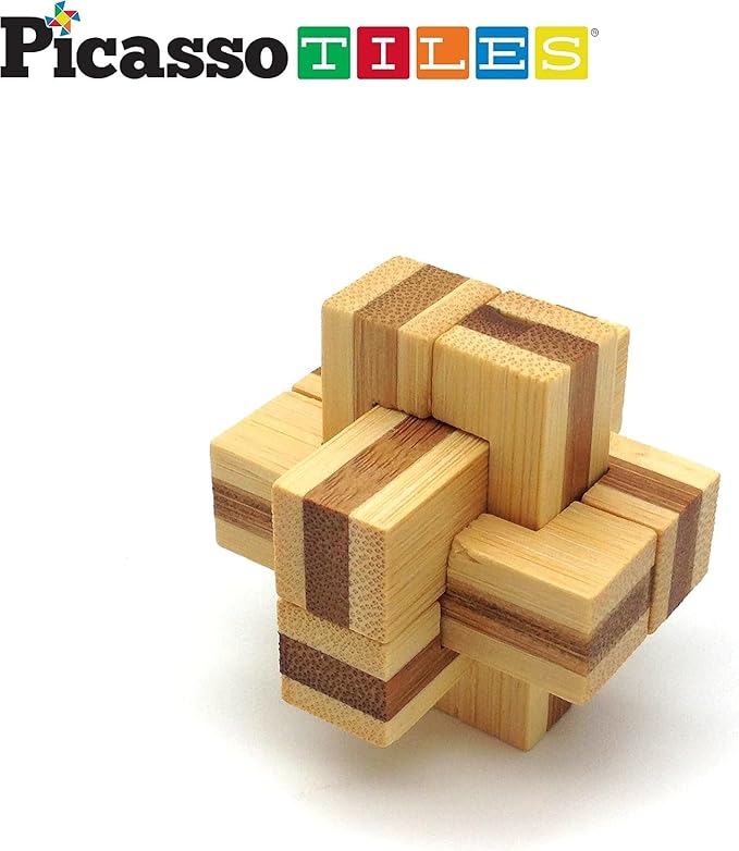 PicassoTiles 8 Styles Interlocking Sensory Toys Wooden Burr Cube, Ball and Barrels Logic Skill Genius Puzzle Brain Teaser Games & Intellectual 3D Assembling Educational Toy Set for Kids & Adults PTP08