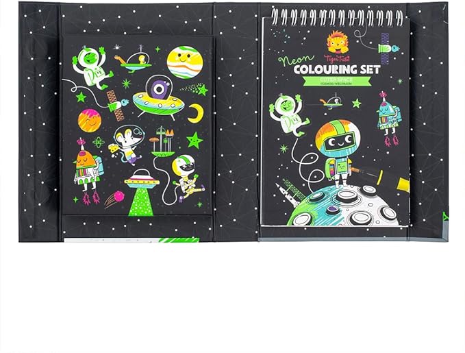 Tiger Tribe: Neon Coloring Set - Outer Space - Activity Set w/Stickers, Themed Pages & Markers Stored Inside Magnetic Sealed Storage Box, Kid Age 4+
