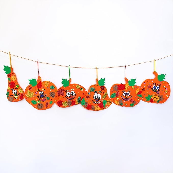 Winlyn 30 Sets Fall Halloween Pumpkin Decorations DIY Pumpkin Craft Kits Foam Pumpkin Shapes 8" W and Smile Fall Leaves Glitter Leaves Pumpkin Decorating Stickers for Kids Classroom Party Activities