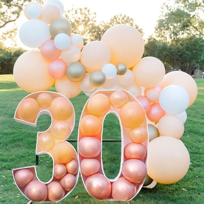 Mosaic Balloons Number Frame Marquee Light Up Number 0 Pre-Cut Large Foam Board Sign Cut-out for Boy Girl Birthday Backdrop Anniversary Decoration