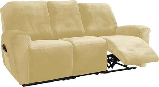 NORTHERN BROTHERS Stretchy Recliner Chair Covers, Velvet Recliner Covers, Lazy Boy Chair Cover (Beige, 3 Seat)
