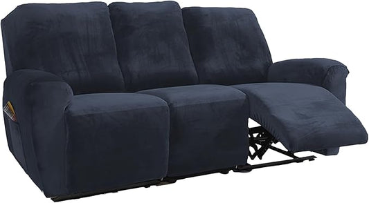 NORTHERN BROTHERS Stretchy Recliner Chair Covers, Velvet Recliner Covers, Lazy Boy Chair Cover (Dark Blue, 3 Seat)