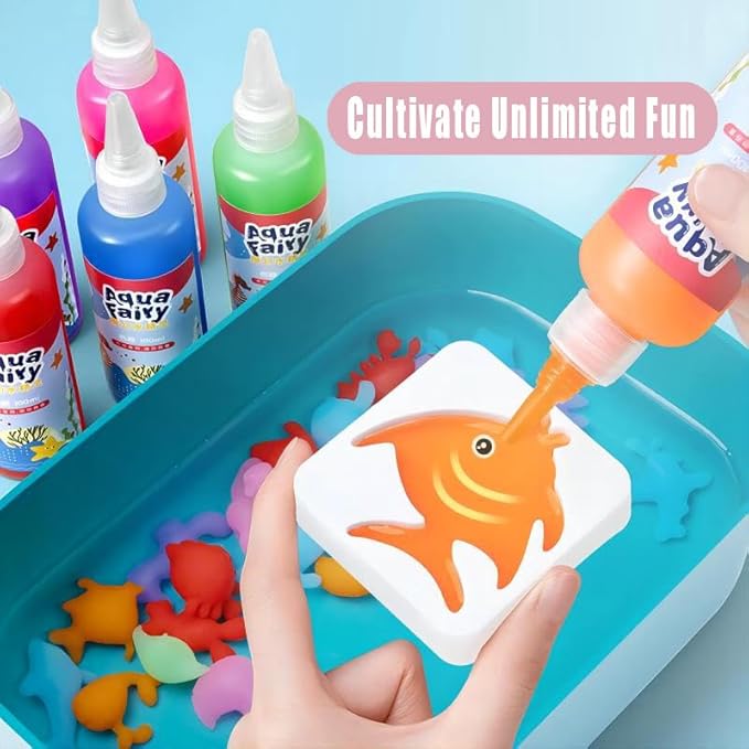 Nipaqohi Magic Water Elf Toy Kit, 4 Colors Aqua Fairy Water Gel Kit with 4 Sea Creature Molds, Birthday Gifts, Arts & Crafts DIY Water Elf Kit for Kids - 100ml/3.5 fl oz