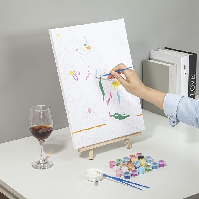 Paint by Numbers for Adults & Kids,DIY Oil Painting Kit – 12” x 16” Dog and Bubbles Pattern with Wooden Easel