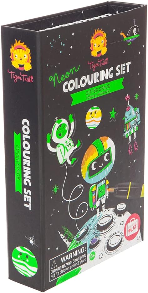 Tiger Tribe: Neon Coloring Set - Outer Space - Activity Set w/Stickers, Themed Pages & Markers Stored Inside Magnetic Sealed Storage Box, Kid Age 4+