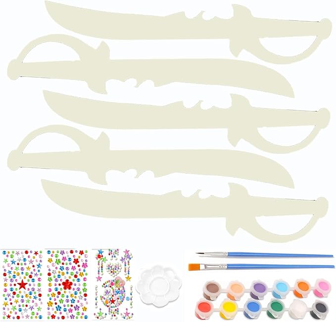 Ninja Pirate Style Toy Set - Unfinished Wooden Crafts, DIY Painting, Kids Ninja Warrior Viking Role Play, Parties (10 Pack)