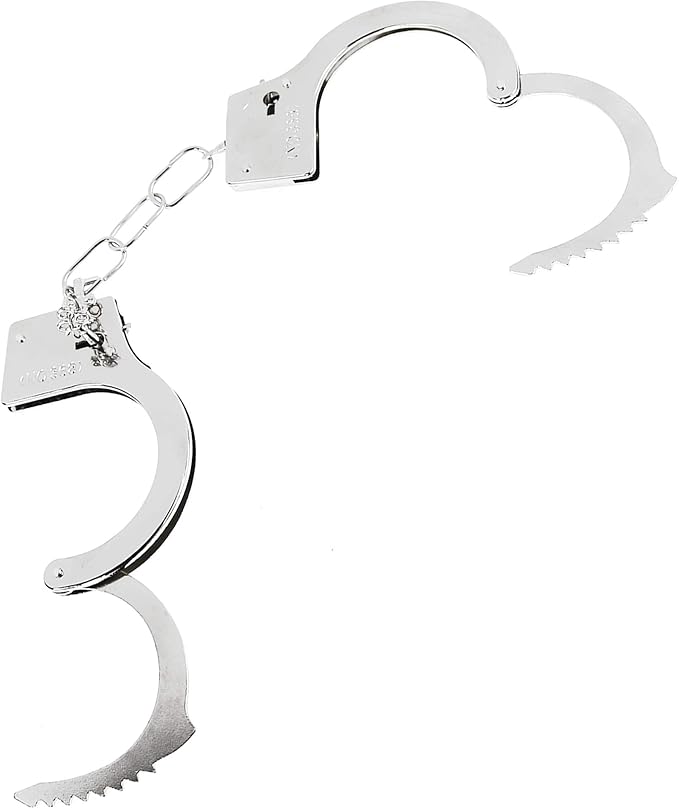 Skeleteen Metal Handcuffs with Keys - Toy Police Costume Prop Accessories Metal Chain Hand Cuffs with Safety Release and Key