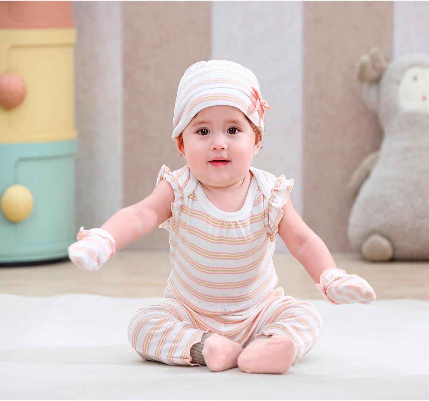 Newborn Baby Boy Girl Caps Mittens Socks Set Cotton Baby Essentials Accessories (Hats+Gloves+Socks)