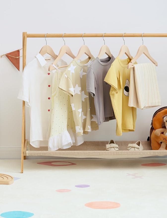 StorageWorks Baby Clothes Hangers, Kids Wooden Hangers with Pant Bar, 20-Pack Natural Wood Hangers for Toddler, Children's Coat Hangers for Closet, Solid Lotus Wood Hangers, Natural Lotus Wood Color