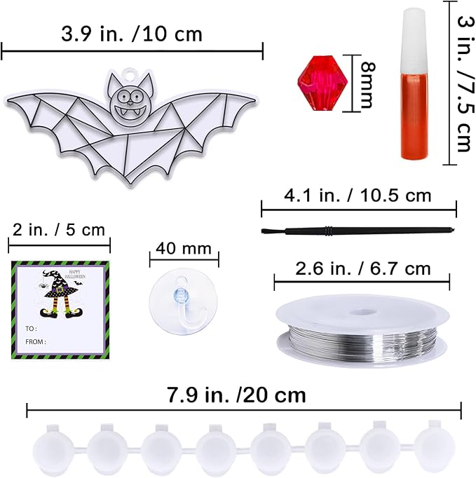 Winlyn 27 Sets Halloween Bat Suncatchers Ornaments Decorations DIY Window Paint Art Suncatchers Halloween Craft Kits Suncatchers Painting Kits for Kids Fall Halloween Classroom Activities Art Projects