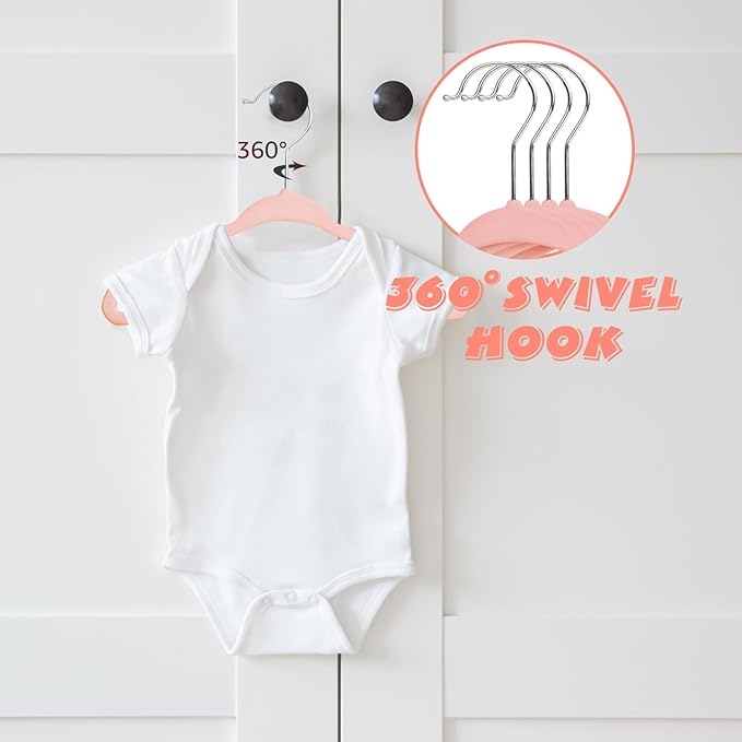 Kids Velvet Hangers 15 Pack, 11 Inch Size Non-Slip Baby Hangers, Space-Saving Nursery Hangers, Perfect Infant/Toddler Clothes Hangers for Daily Use(Pink)