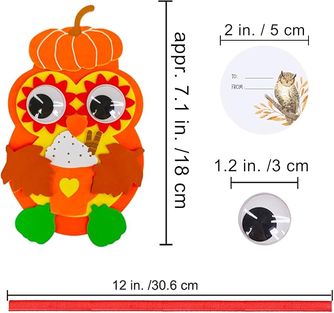 Winlyn 24 Sets Fall Craft Kits Thanksgiving Crafts DIY Fall Owl Ornaments Decoration Art Sets Autum Owl Maple Leaf Pumpkin Arts and Crafts Harvest Foam Stickers for Kids Halloween Classroom Activities