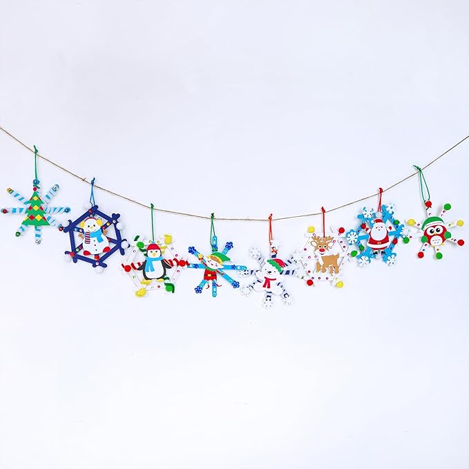 Winlyn 24 Sets Christmas Craft Kits Winter Crafts Popsicle Stick Snowflake Ornaments Decorations Art Sets Craft Stick Snowflake Christmas Stickers for Kids Holiday Classroom Activities Party Favors