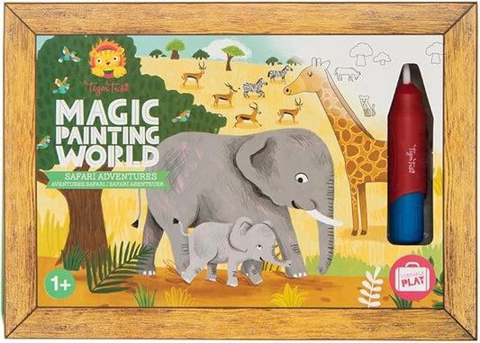 Tiger Tribe: Magic Water Painting World - Safari Adventures - 4 Reusable Cards, Animal Scene Reveal, Mess-Free Coloring, Seek-Find Activities, Kids 1+