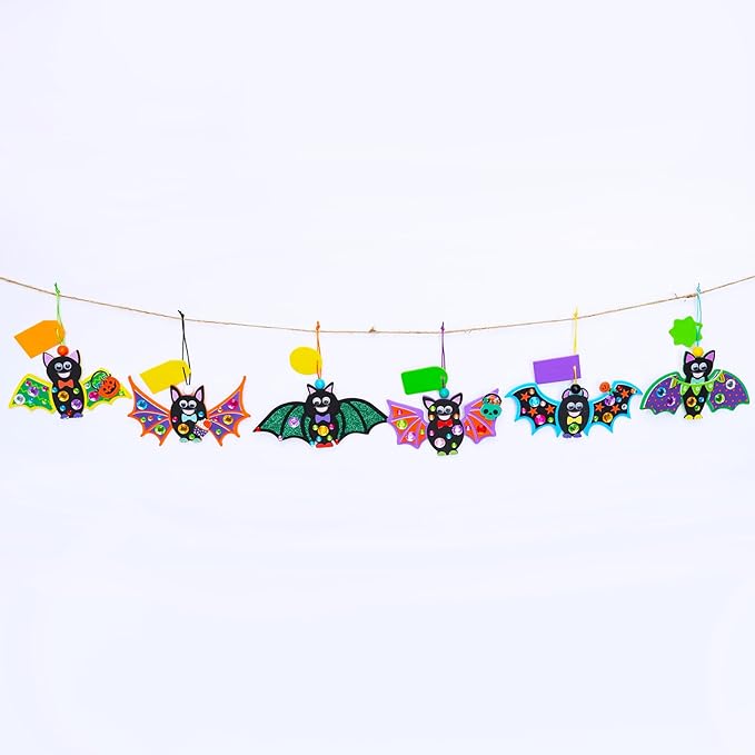 Winlyn 24 Sets Halloween Craft Kits Individual Fall Kids Craft Kits DIY Bat Ornaments Halloween Decorations Foam Bats Craft Kits Halloween Arts and Crafts for Kids Classroom Activities Party Favors