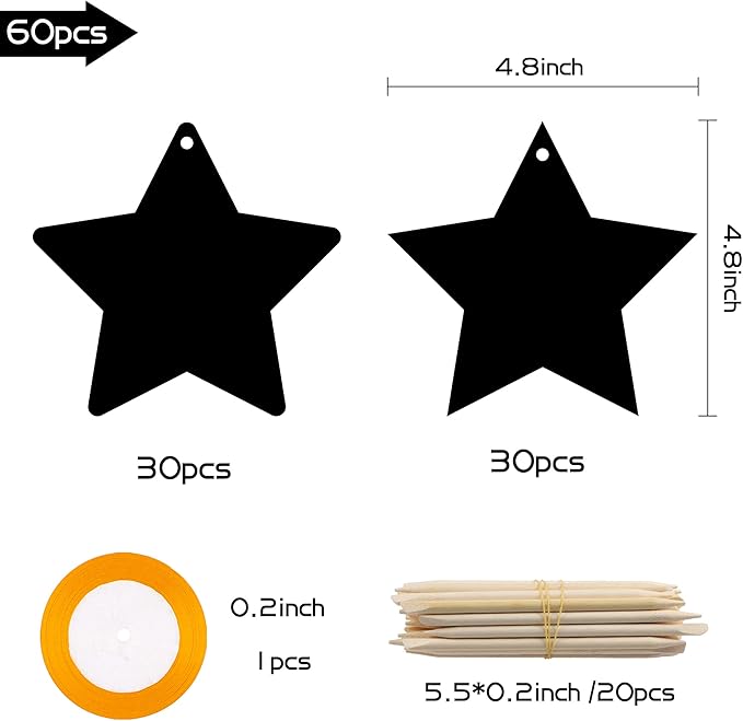 WATINC 60pcs Star Scratch Cards for Magic Color Craft Kit DIY Paper Art Scratch Star Ornament for Kids School Classroom Party Favor Supplies Decorations
