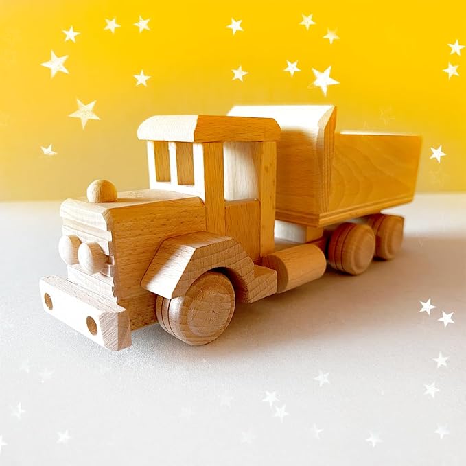 Retro Wooden Truck - Natural Unfinished Solid Wood Toy - Montessori Toys - Wooden Cars - Educational Wooden Toy Truck