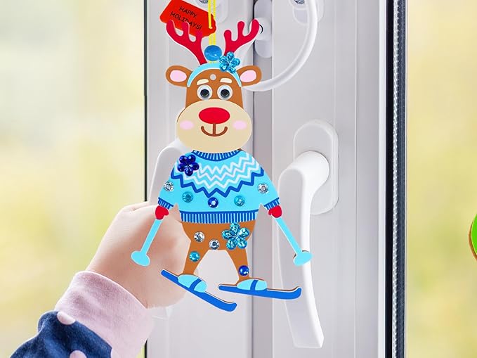 Winlyn 24 Sets Christmas Craft Kits Winter Crafts DIY Xmas Reindeer Ornaments Decorations Festive Foam Stickers Christmas Arts and Crafts for Kids Holiday Party Favors Home Classroom Art Activities