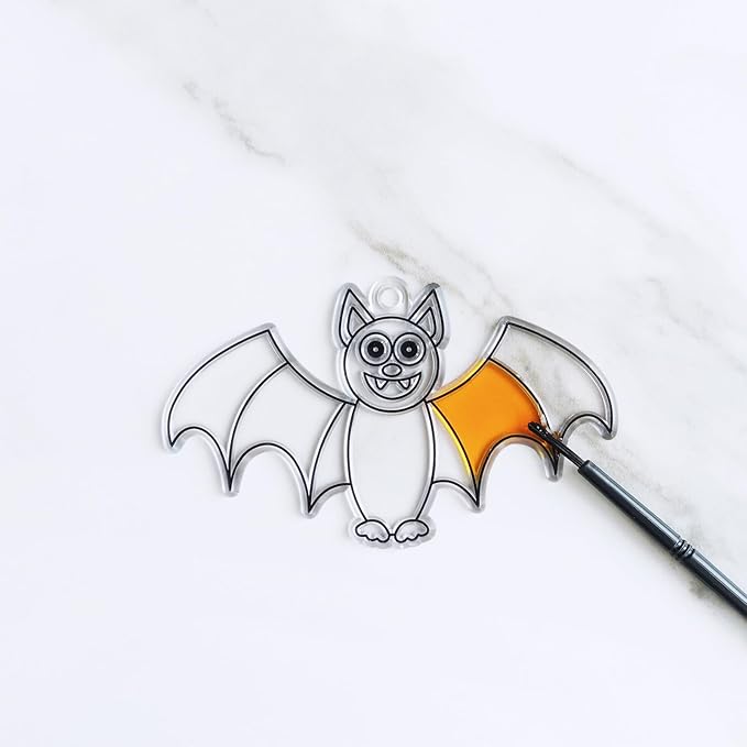 Winlyn 24 Sets Halloween Bat Suncatchers Ornaments DIY Window Paint Art Suncatchers Halloween Craft Kits Bat Suncatchers Painting Kits for Kids Classroom Activities Fall Halloween Party Art Projects