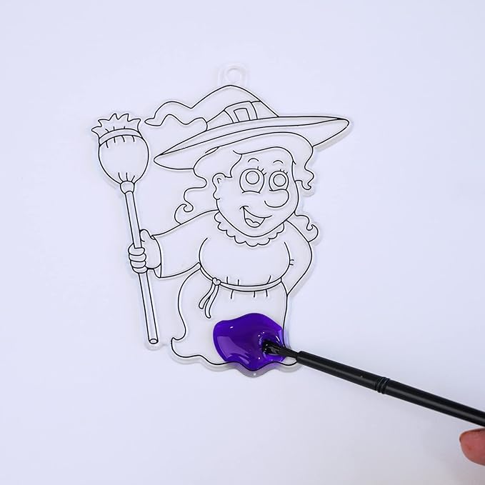 Winlyn 27 Sets Halloween Suncatchers Ornaments Decorations DIY Window Paint Art Suncatchers Halloween Craft Kits Jack-O'-Lantern Bat Ghost Skull Sun Catchers for Kids Classroom Activities Art Project