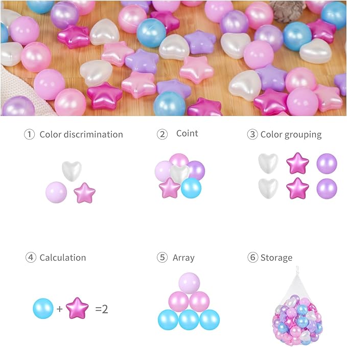 GOGOSO Shape Ball Pits Balls, Star Heart Plastic Play Balls for Toddlers Kids Children, DIY Giant Friendship Bracelet Banner