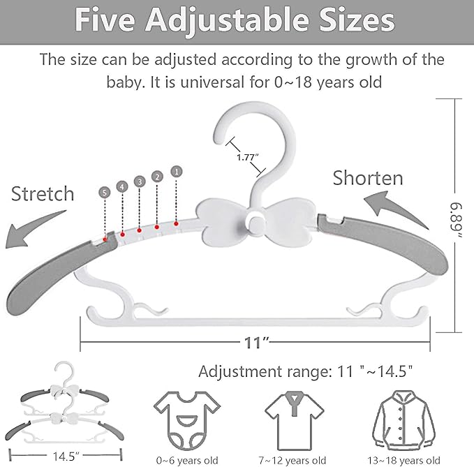 Kids Hangers for Closet - 30 Pack Baby Clothes Hangers, Adjustable Baby Hangers for Nursery, Cascading Plastic Childrens Hangers & Infant Hangers for Closet- Space Saving