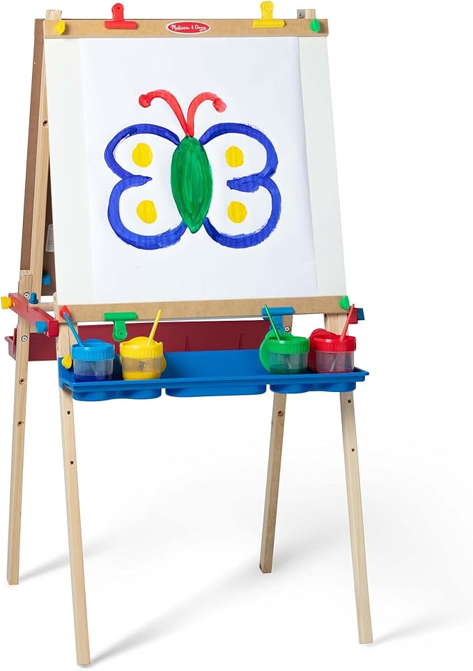 Melissa & Doug Deluxe Standing Art Easel - Dry-Erase Board, Chalkboard, Paper Roller - FSC Certified