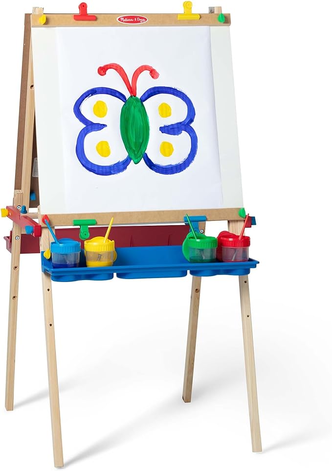 Melissa & Doug Deluxe Standing Art Easel - Dry-Erase Board, Chalkboard, Paper Roller - FSC Certified