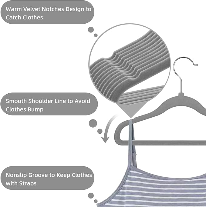 GoodtoU Kids Velvet Hangers,30 Pack Baby Hangers for Closet Non Slip Velvet Clothes Hangers Coat Hangers for Toddler Children Infant Hanger (Dark Grey 30Pack)