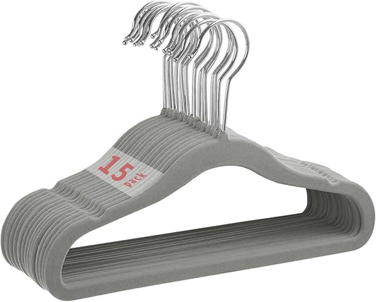 Kids Velvet Hangers 15 Pack, 11 Inch Size Non-Slip Baby Hangers, Space-Saving Nursery Hangers, Perfect Infant/Toddler Clothes Hangers for Daily Use(Grey)