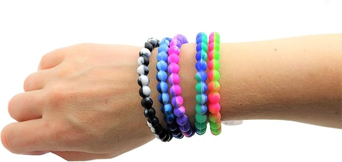 Colorful Tie Dye Bead Rubber Bracelets (Pack) 8". Great Kids and Small Adults. Perfect for party Favors, Carnival Prizes, Goodie bags, Fundraisers, Giveaways, etc.