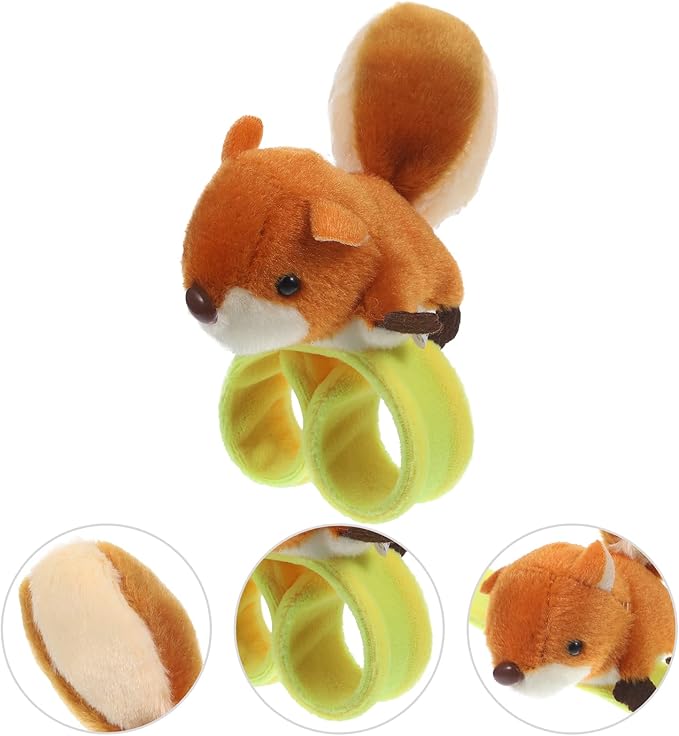 LUOZZY 2 Pcs Squirrels Slap Bracelet Stuffed Animal Slap Bracelet Squirrel Lovely Stuffed Animal Snap Bands for Kids Boys Girls Halloween Birthday Party Favors